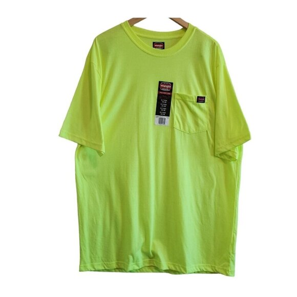 NEW Wrangler Workwear Neon Yellow Florescent Short Sleeve Pocket Tee T Shirt XLT - Picture 1 of 9
